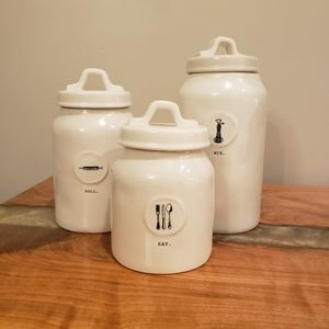 Rae Dunn 3 Piece Icon Cannister Set - Roll Mix Eat